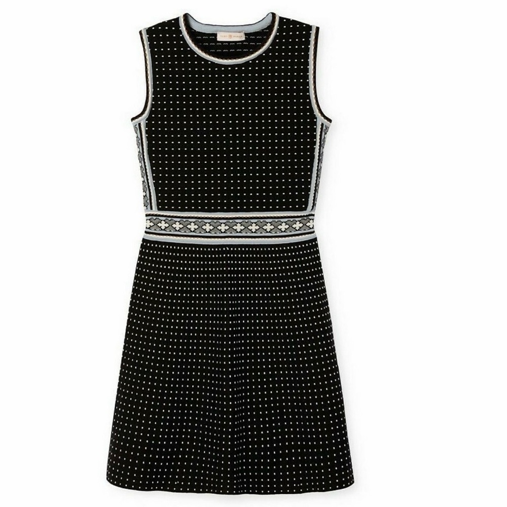 tory burch mini geo stitch sleeveless dress blue and white dot medium M - Picture 2 of 7